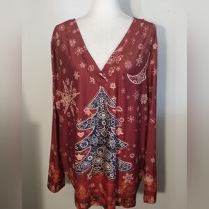 Loveu Dear Festive Christmas Tree Novelty Print Top Women's Size 2XL